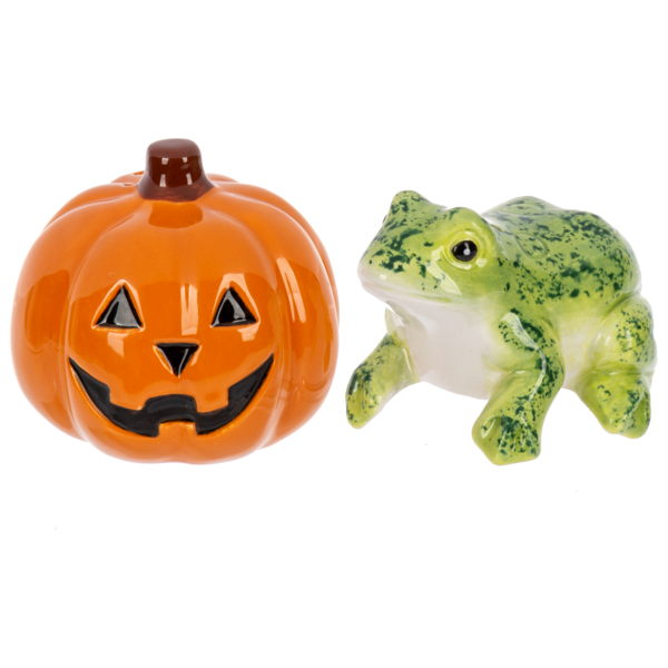 Spooky Stacker Salt and Pepper Shakers, Frog and Jack O&#39;Lantern