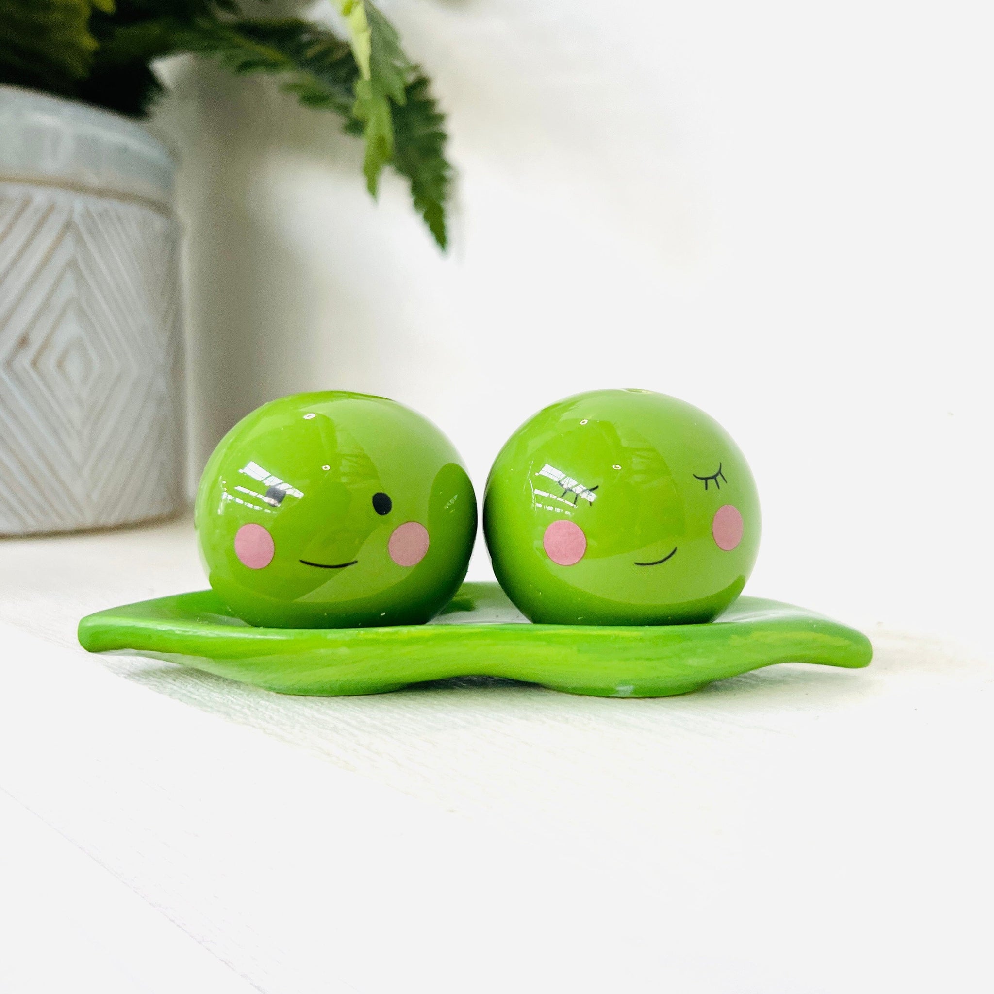 Two Peas in A Pod Ceramic Salt & Pepper Shakers (Set of 4)