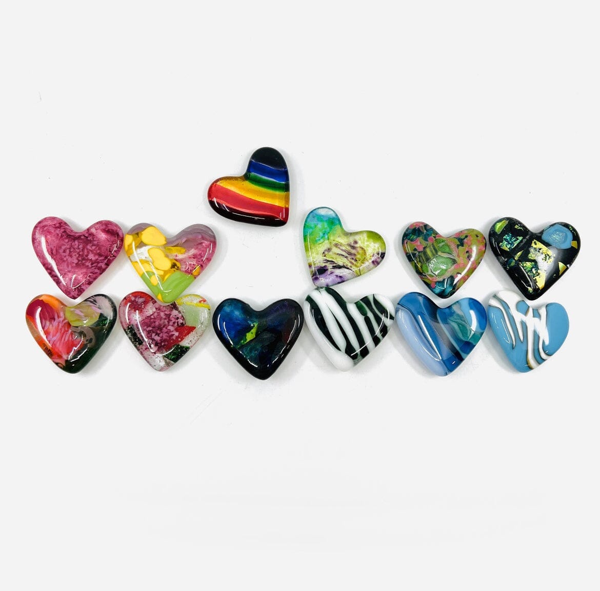 10 Pack Fused Glass Pocket Heart Gift Set Miniature Jean 