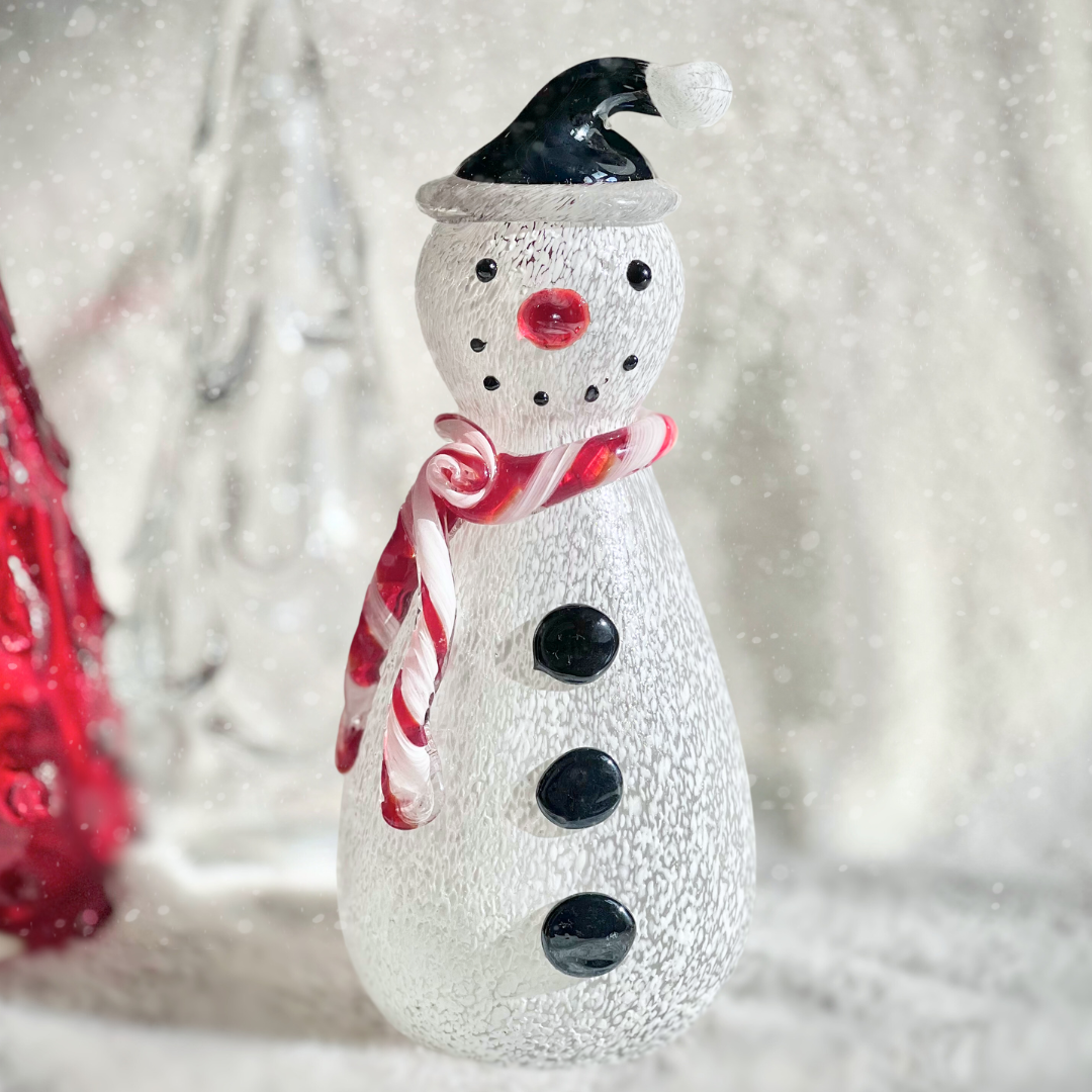 Blown Glass Snowman - Candy Cane Scarf