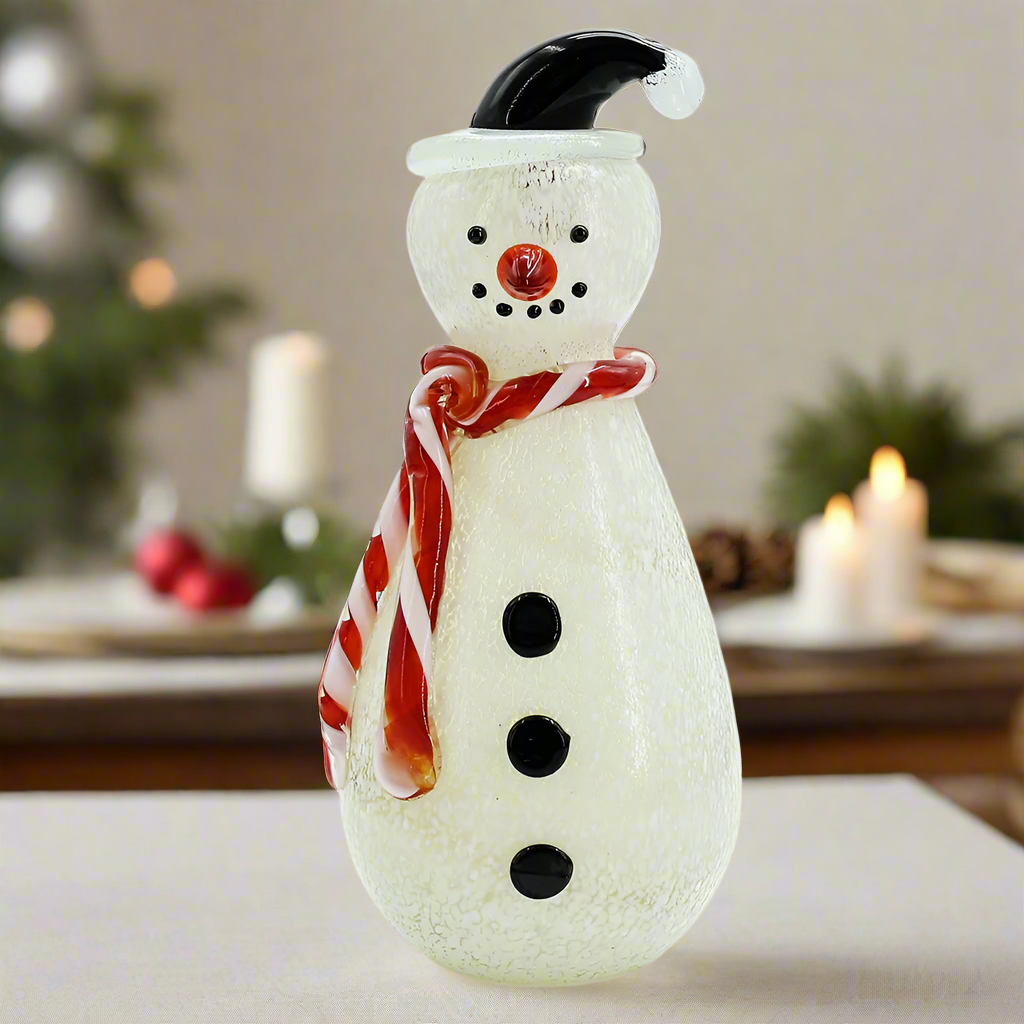 Blown Glass Snowman - Candy Cane Scarf