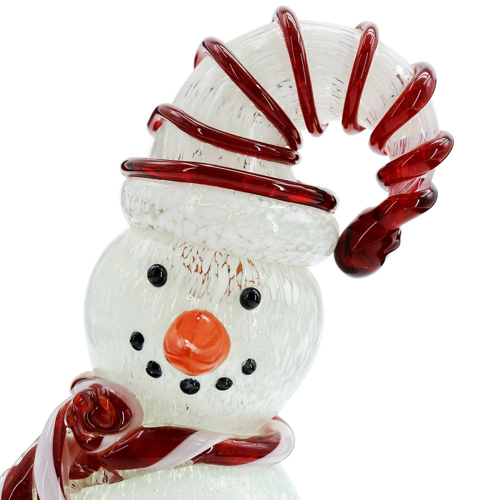 Blown Glass Snowman - Red Striped Hat