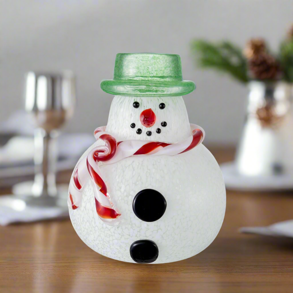 Blown Glass Snowman- Green Hat