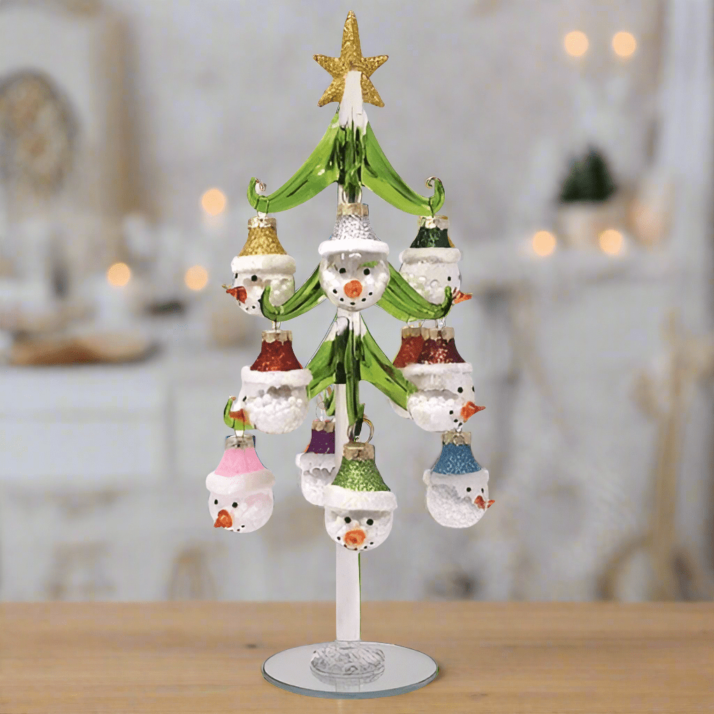 Glass Whimsical Snowman Tree 2 Decor Gift Essentials 