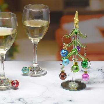 Mini Glass Wine Charm Matte Ornament Tree 25