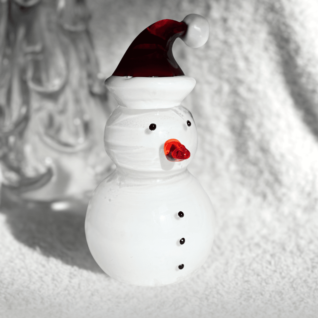 Blown Glass Snowman - Red Santa Hat Diamond Star 