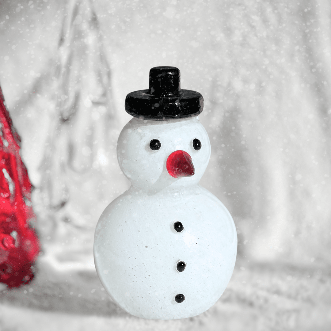 Blown Glass Snowman - Black Top Hat Diamond Star 