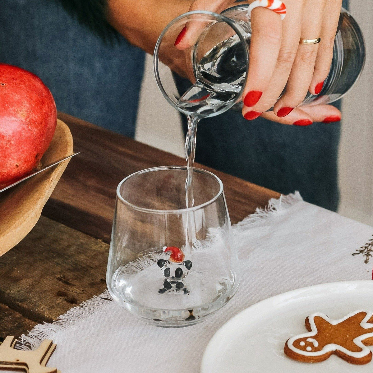 Tiny Animal Drinking Glass, Santa Panda Decor MiniZoo 