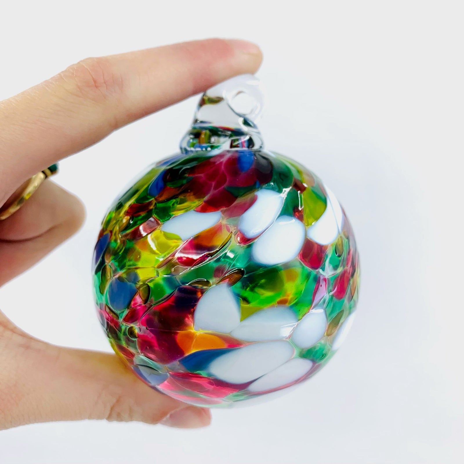 Macramé Glass Ball Ornament, Red - Luke Adams Glass Blowing Studio