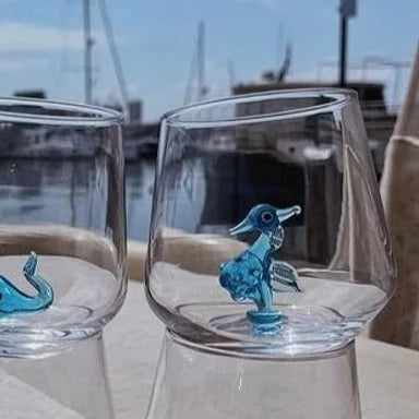 Tiny Animal Wine Glass, Blue Seahorse Decor MiniZoo 