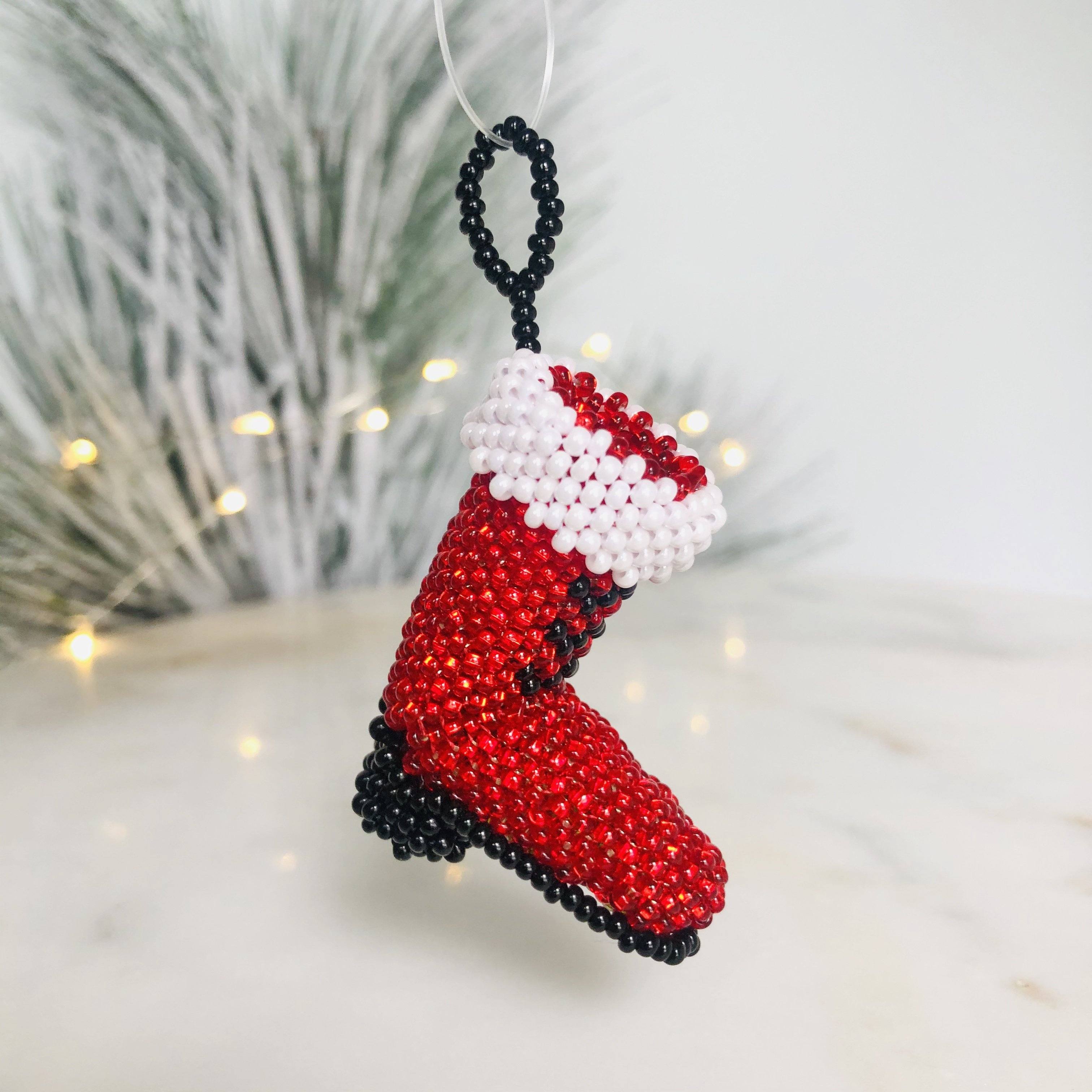 Blown glass Christmas ornament, red boots