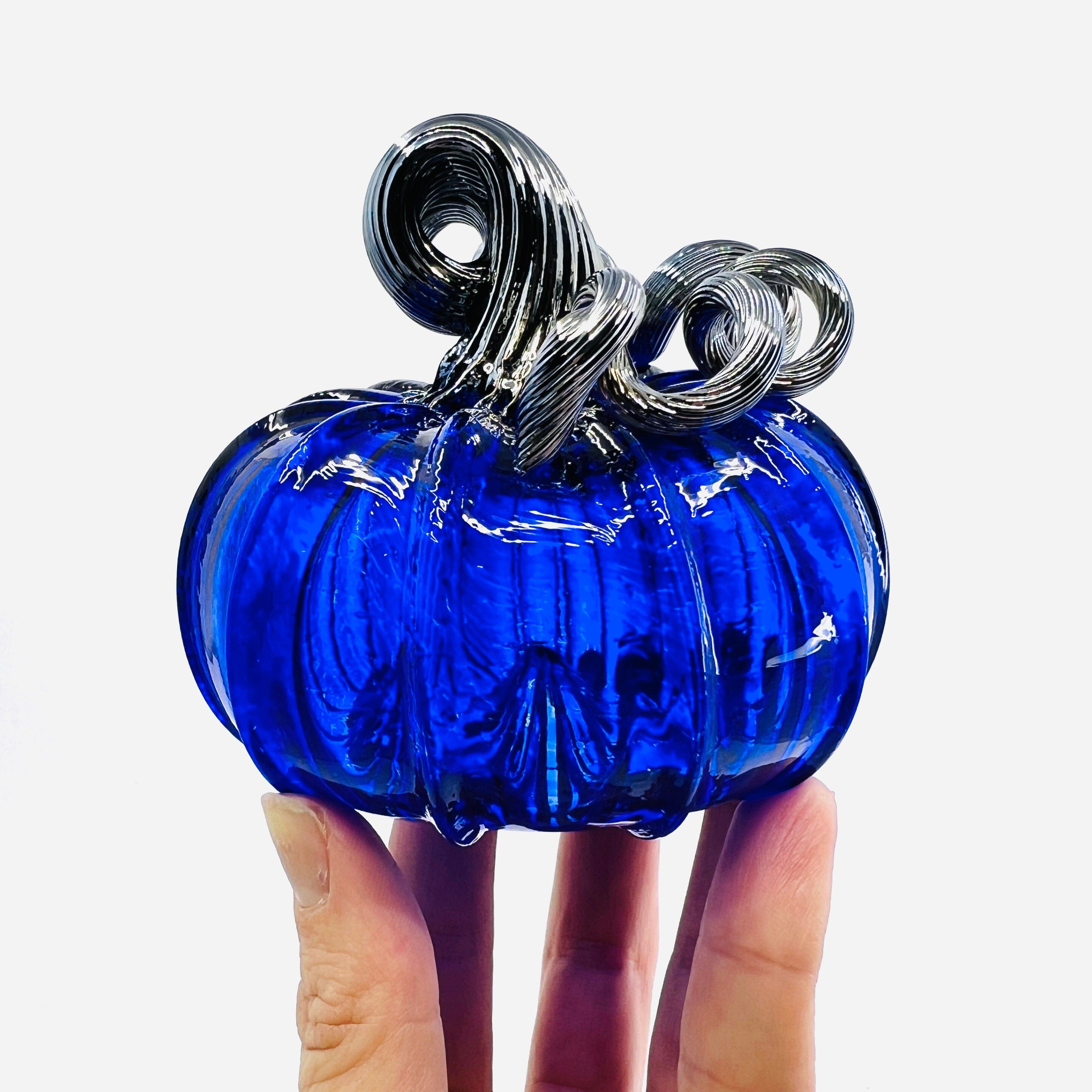 Blue on Blue Glass Pumpkin- high quality Blown Glass