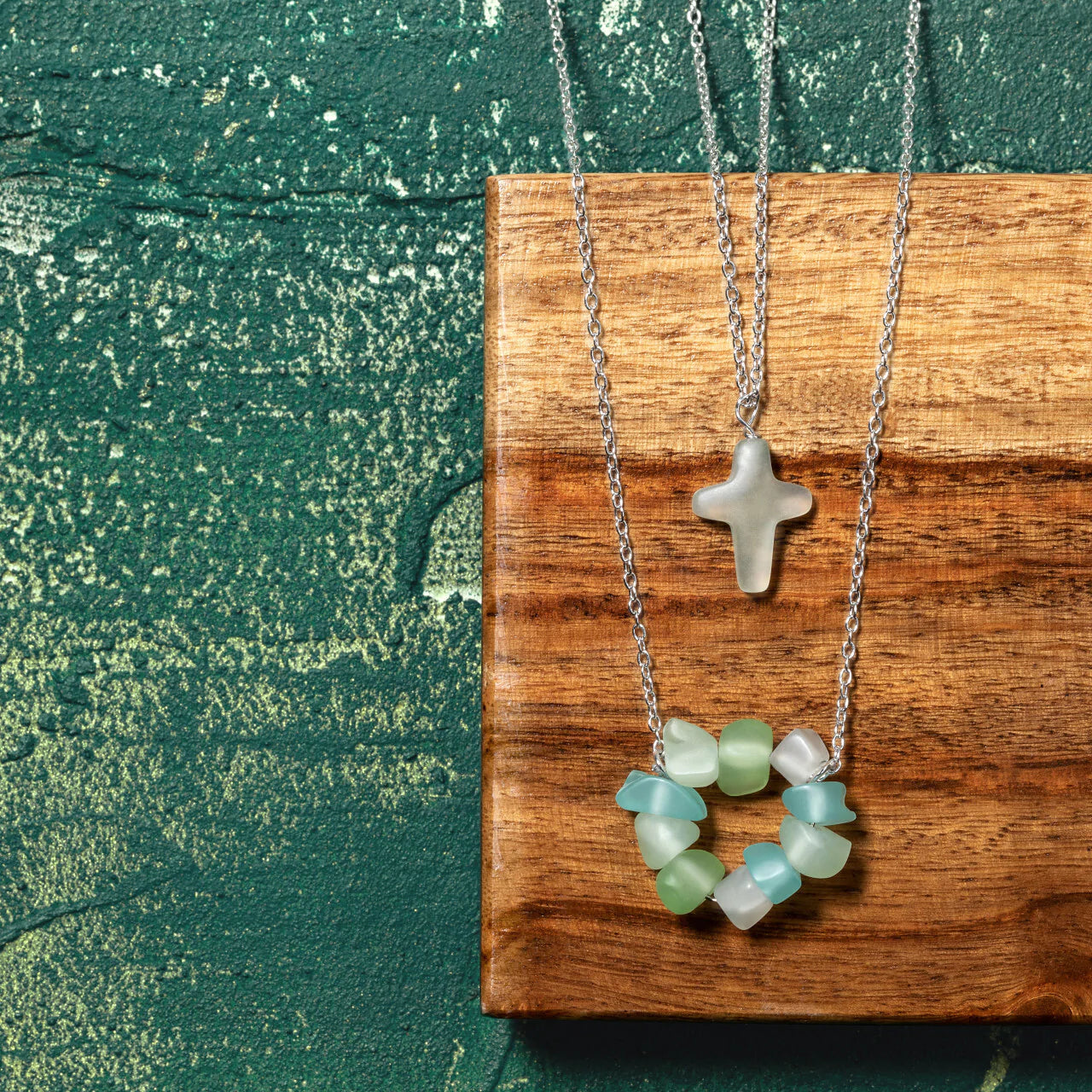 Sea Glass Necklace, Cross Decor Demdaco 