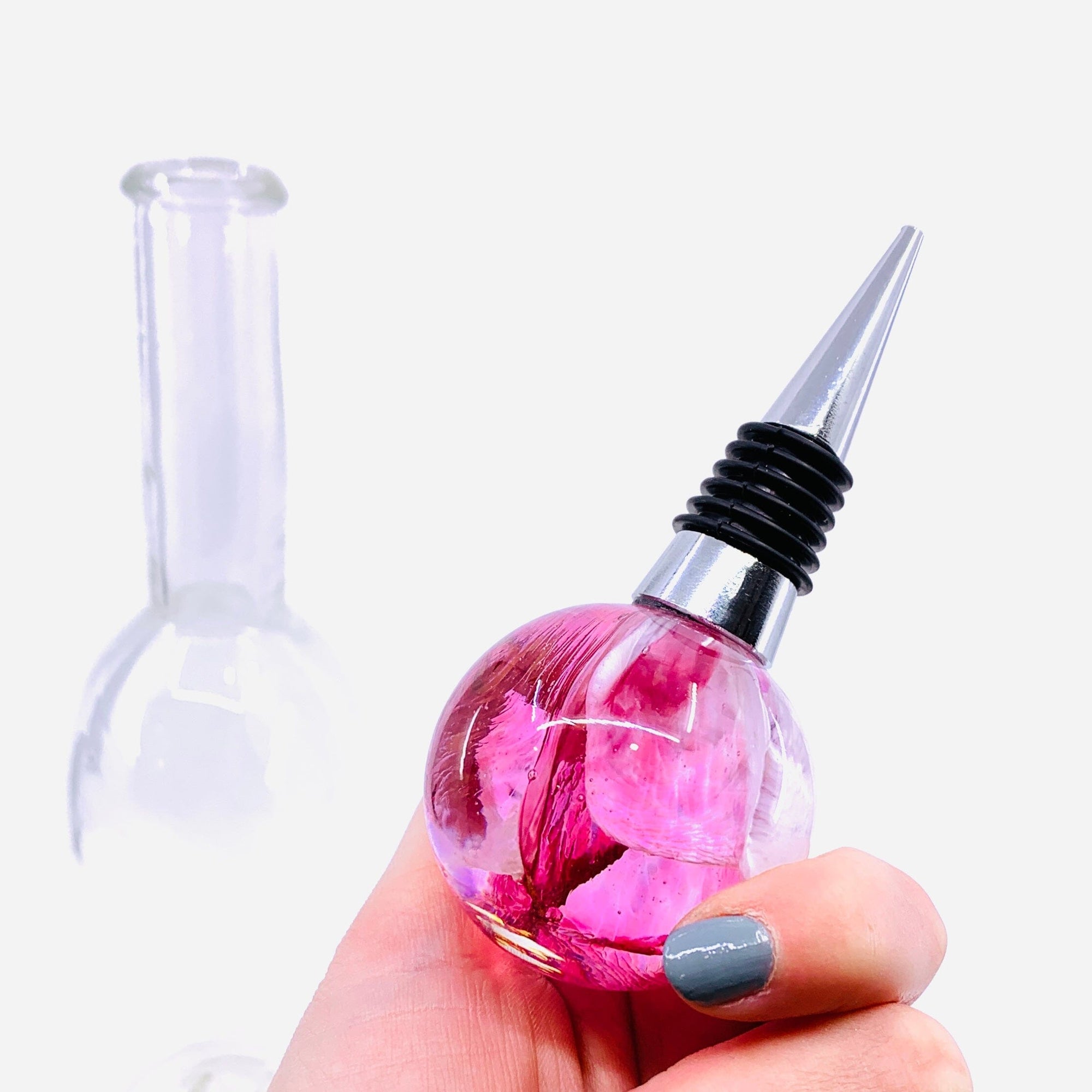 Glass Wine Stopper, Rose Accessory Melt Glass 