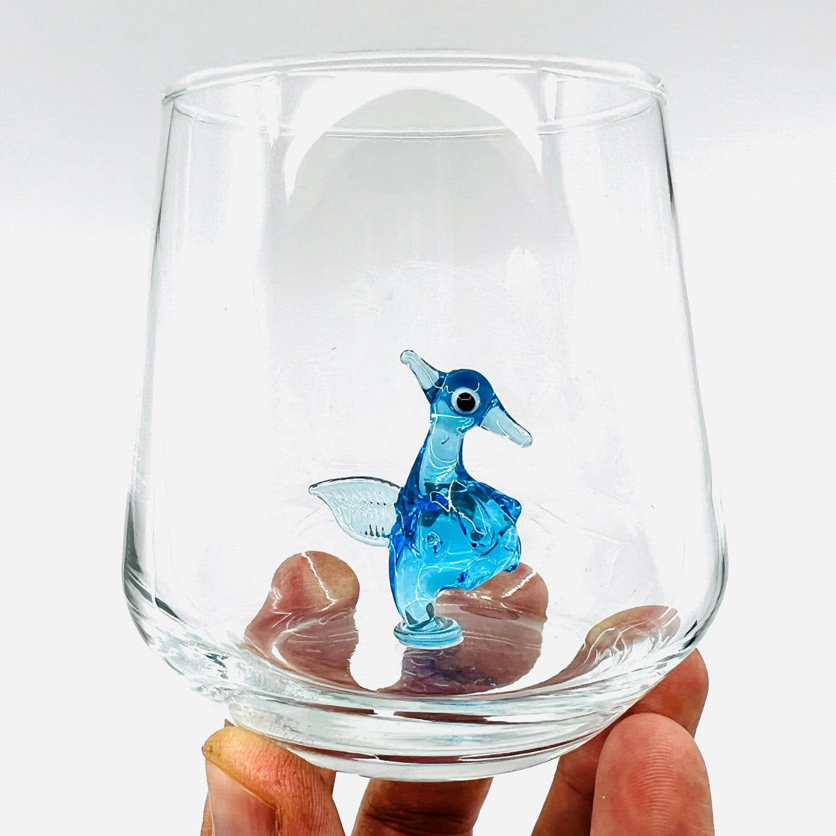 Tiny Animal Wine Glass, Blue Seahorse Decor MiniZoo 