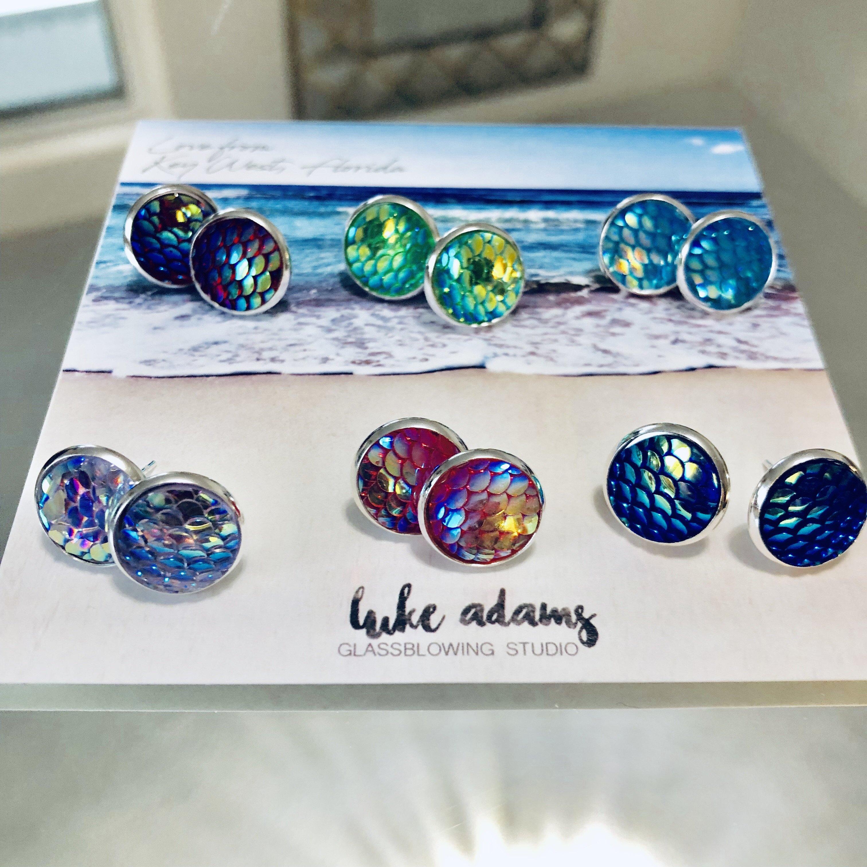 Mermaid Tail Stud Earrings, Large - Luke Adams Glass Blowing Studio