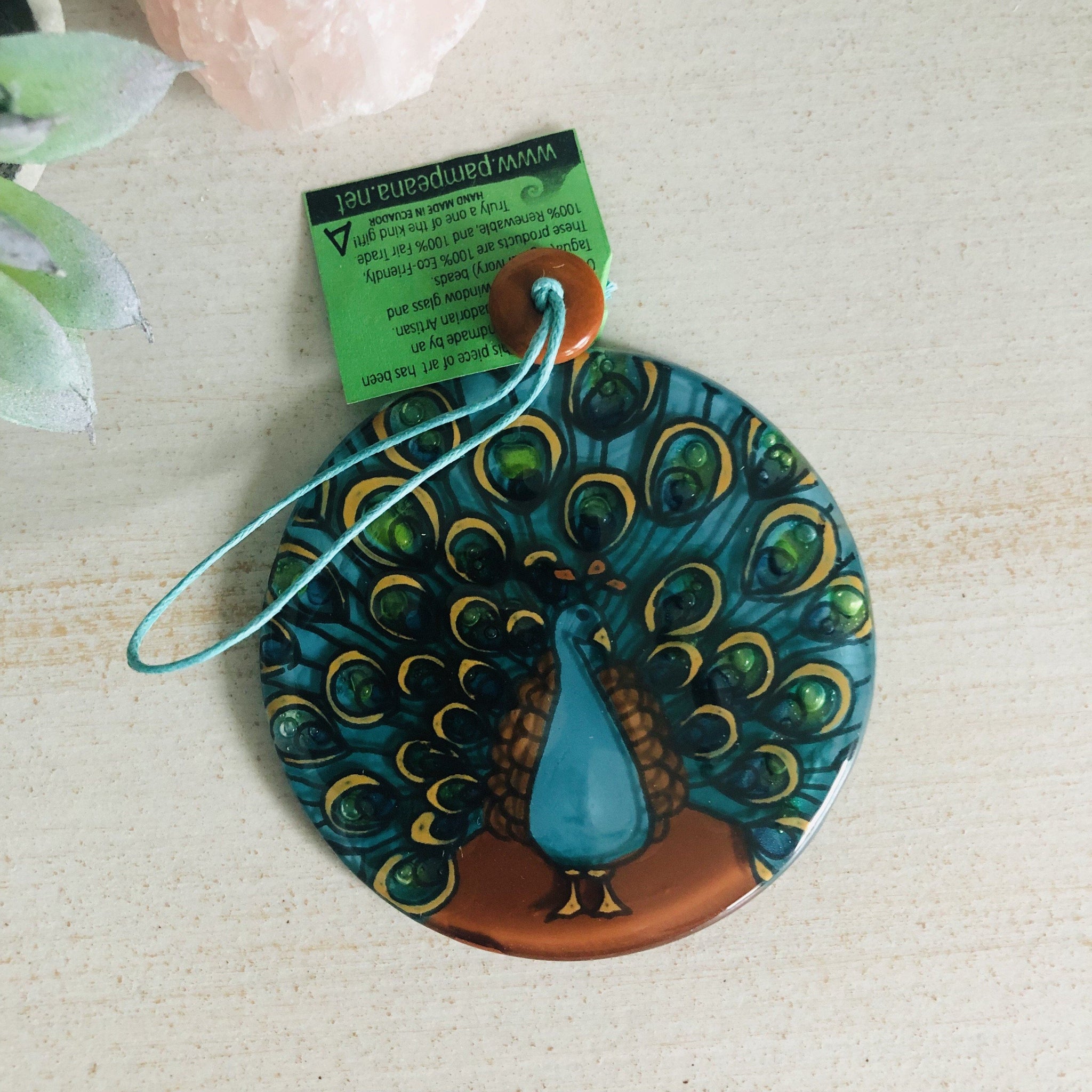 Peacock Hand Painted Glass Ornament - Handmade glass ornament