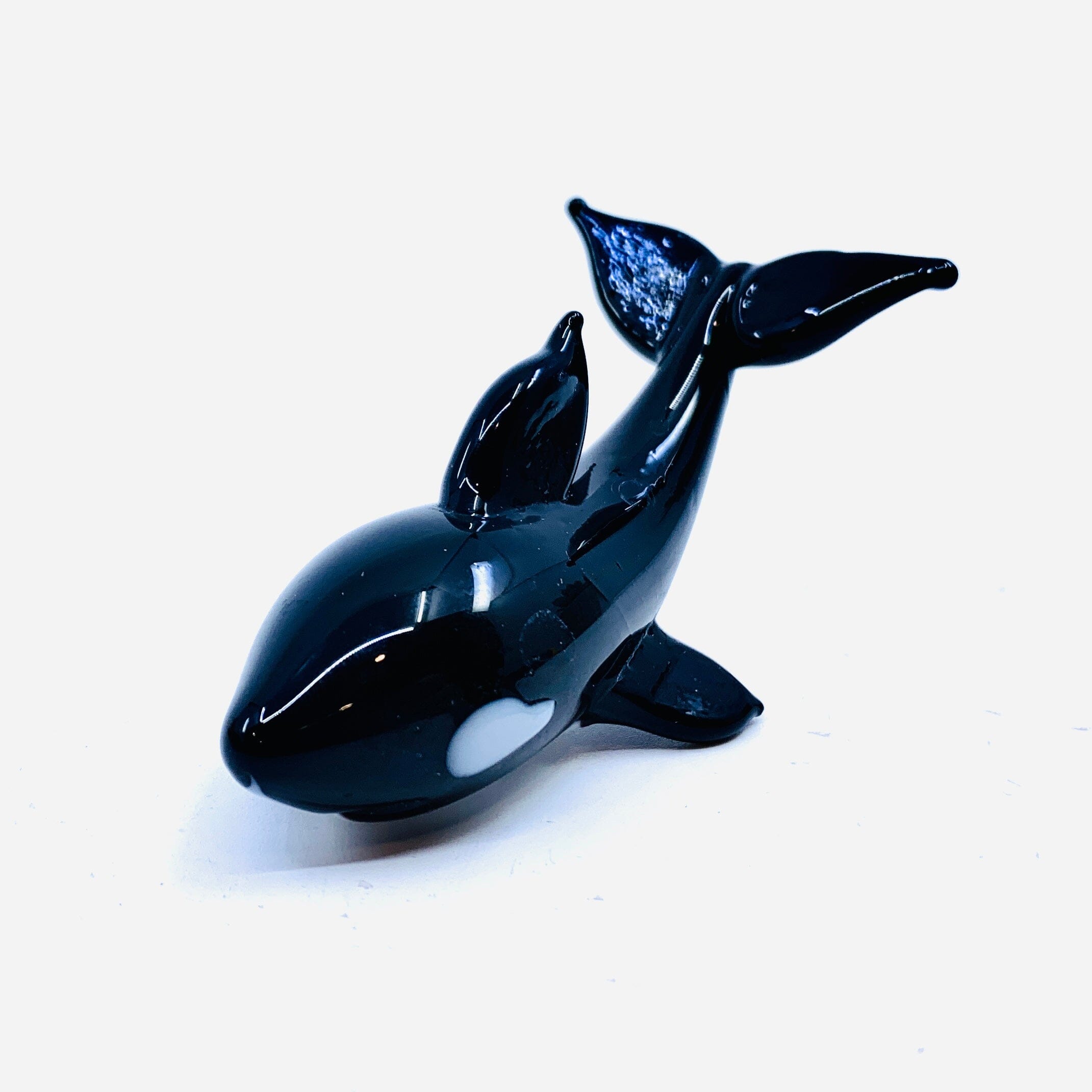 Drinking Cup With Handmade Orca Whale Figurine, Glass Handmade