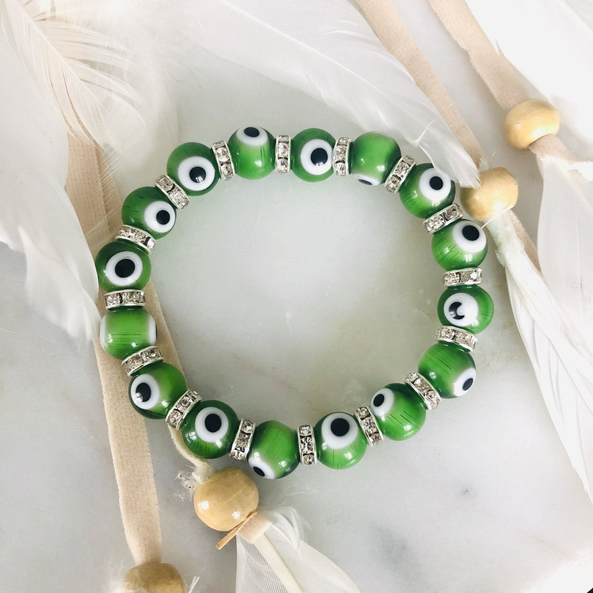 Green Jade / Aventurine with Evil Eye 8 mm Beads Bracelet